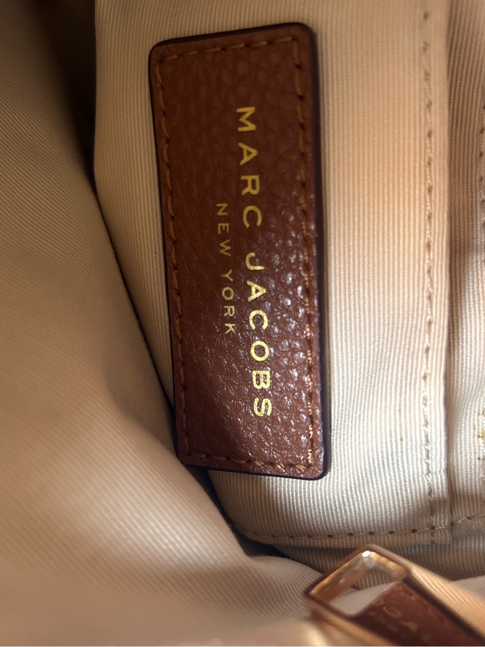 Marc Jacobs Pebbled Brown Leather Crossbody with Striped Webbing Strap - Picture 3 of 3